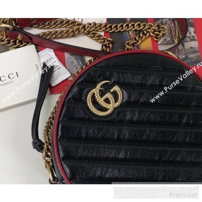 Gucci GG Marmont Mini Round Shoulder Bag 550154 Black/Red 2019 (DLH-9061043)