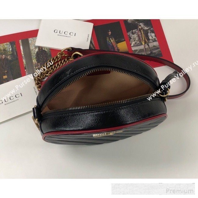 Gucci GG Marmont Mini Round Shoulder Bag 550154 Black/Red 2019 (DLH-9061043)