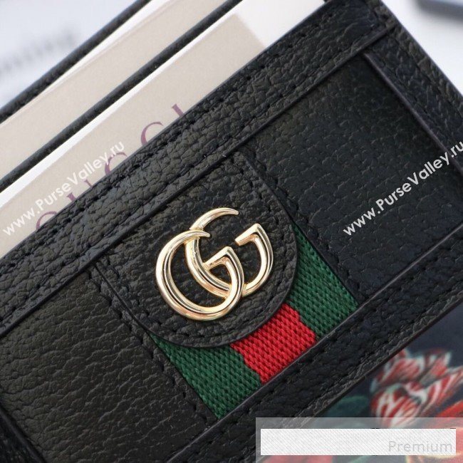 Gucci GG Web Leather Ophidia Card Case ‎523159 Black  (DLH-9061044)