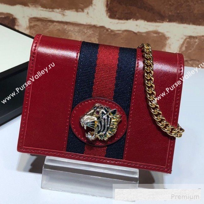 Gucci Leather Rajah Chain Card Case Wallet ‎573790 Red  (DLH-9061049)