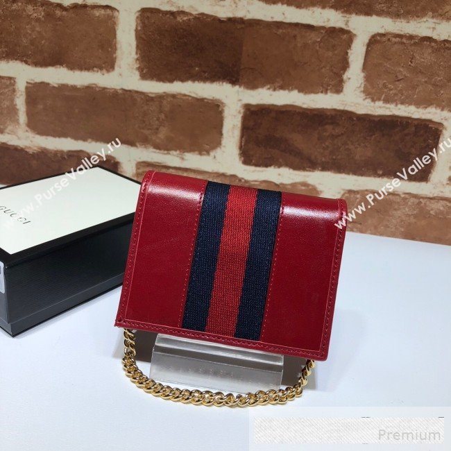 Gucci Leather Rajah Chain Card Case Wallet ‎573790 Red  (DLH-9061049)