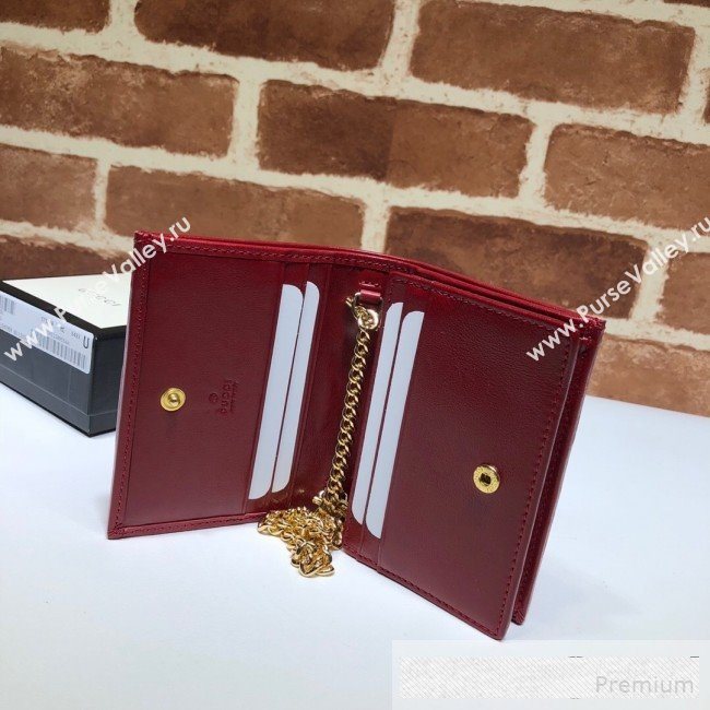 Gucci Leather Rajah Chain Card Case Wallet ‎573790 Red  (DLH-9061049)