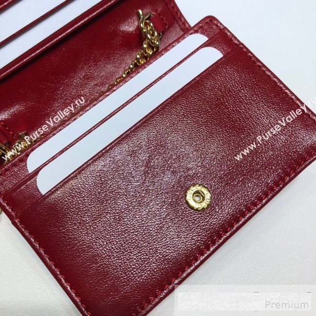 Gucci Leather Rajah Chain Card Case Wallet ‎573790 Red  (DLH-9061049)