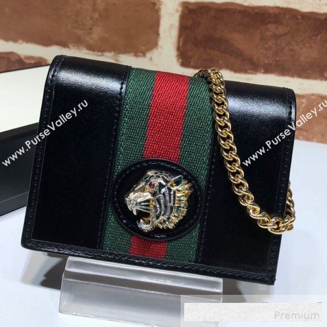 Gucci Leather Rajah Chain Card Case Wallet ‎573790 Black (DLH-9061050)