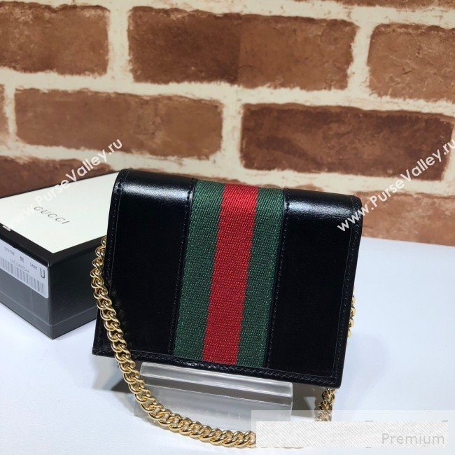 Gucci Leather Rajah Chain Card Case Wallet ‎573790 Black (DLH-9061050)
