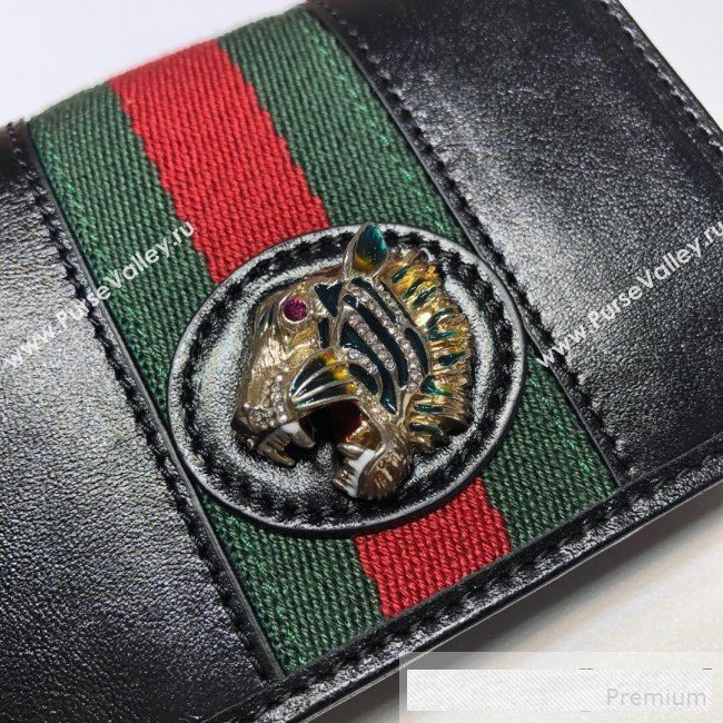 Gucci Leather Rajah Chain Card Case Wallet ‎573790 Black (DLH-9061050)
