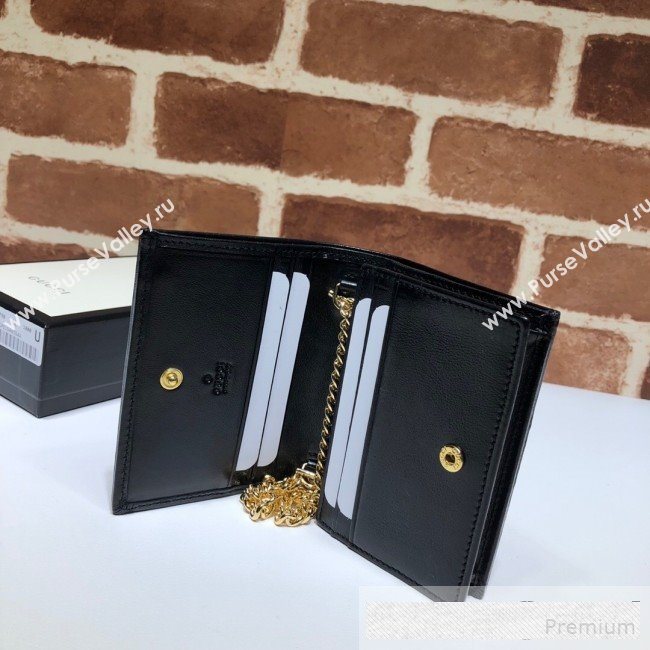 Gucci Leather Rajah Chain Card Case Wallet ‎573790 Black (DLH-9061050)