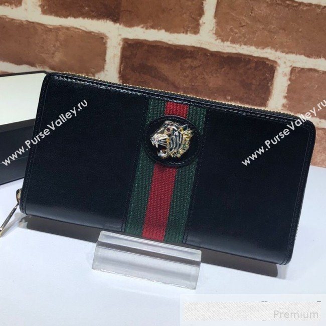 Gucci Leather Rajah Zip Around  Wallet 573791 Black (DLH-9061054)