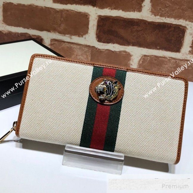 Gucci Beige Vintage Canvas Rajah Zip Around  Wallet 573791   (DLH-9061055)