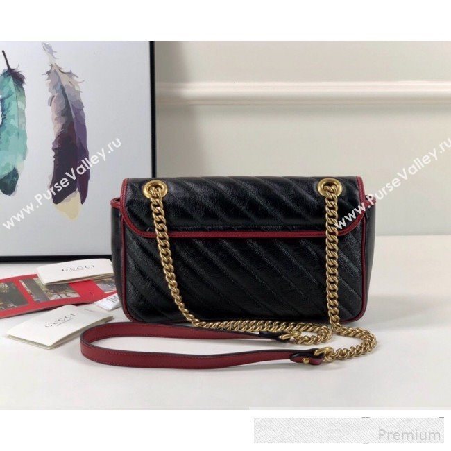 Gucci GG Diagonal Marmont Small Shoulder Bag ‎443497 Black/Red 2019 (DLH-9061060)