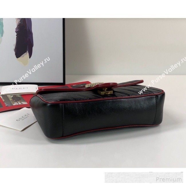 Gucci GG Diagonal Marmont Small Shoulder Bag ‎443497 Black/Red 2019 (DLH-9061060)