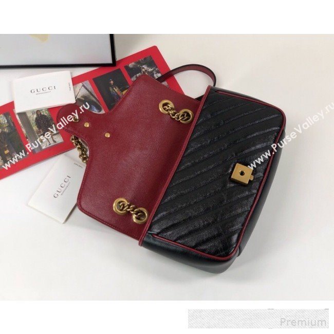 Gucci GG Diagonal Marmont Small Shoulder Bag ‎443497 Black/Red 2019 (DLH-9061060)