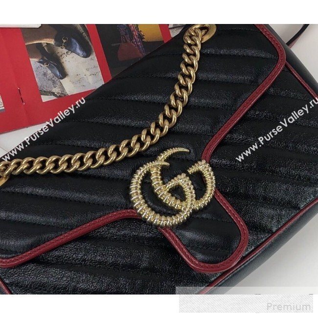 Gucci GG Diagonal Marmont Small Shoulder Bag ‎443497 Black/Red 2019 (DLH-9061060)