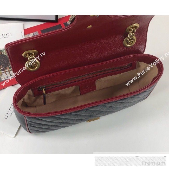 Gucci GG Diagonal Marmont Small Shoulder Bag ‎443497 Black/Red 2019 (DLH-9061060)