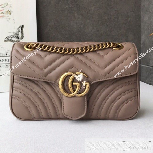 Gucci GG Marmont Leather Small Shoulder Bag ‎443497 Milk Tea Beige 2019 (DLH-9061062)