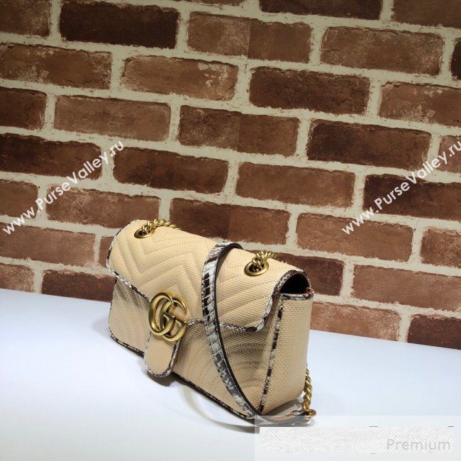Gucci GG Marmont Raffia Small Shoulder Bag ‎443497 Beige/Cream White/Brown Snakeskin Trim 2019 (DLH-9061059)
