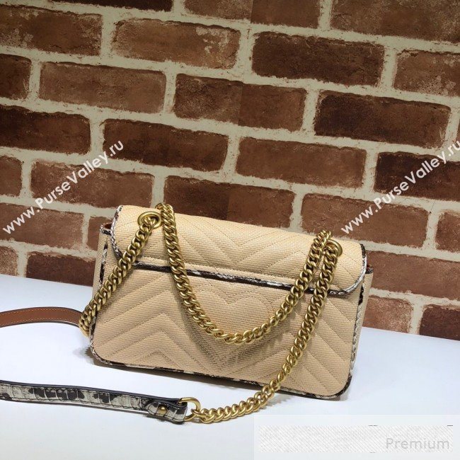 Gucci GG Marmont Raffia Small Shoulder Bag ‎443497 Beige/Cream White/Brown Snakeskin Trim 2019 (DLH-9061059)