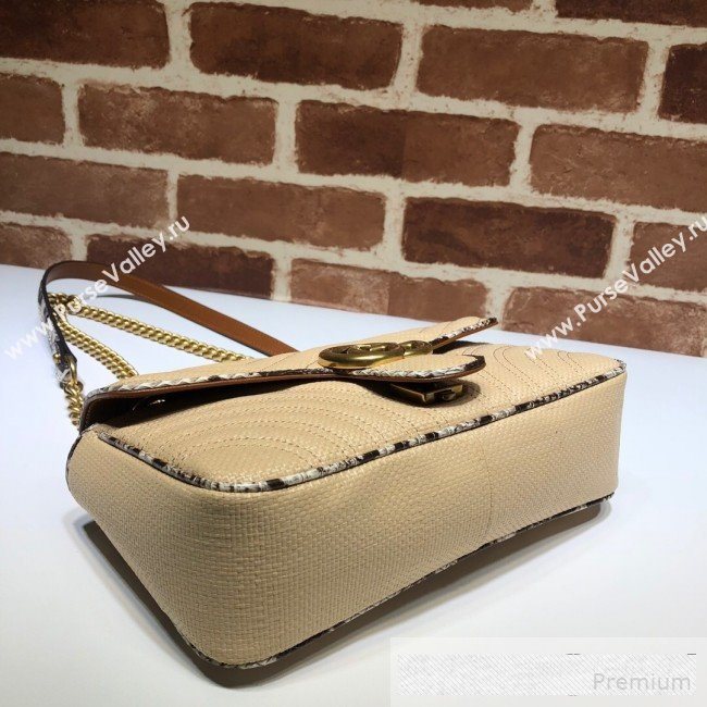 Gucci GG Marmont Raffia Small Shoulder Bag ‎443497 Beige/Cream White/Brown Snakeskin Trim 2019 (DLH-9061059)