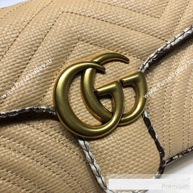 Gucci GG Marmont Raffia Small Shoulder Bag ‎443497 Beige/Cream White/Brown Snakeskin Trim 2019 (DLH-9061059)