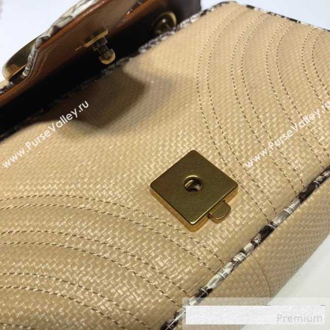 Gucci GG Marmont Raffia Small Shoulder Bag ‎443497 Beige/Cream White/Brown Snakeskin Trim 2019 (DLH-9061059)