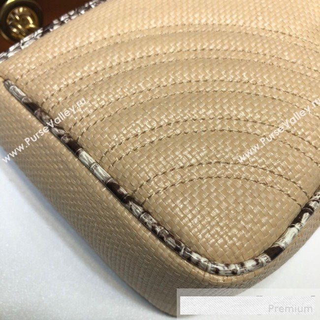Gucci GG Marmont Raffia Small Shoulder Bag ‎443497 Beige/Cream White/Brown Snakeskin Trim 2019 (DLH-9061059)