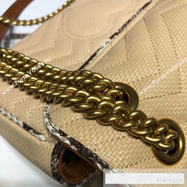 Gucci GG Marmont Raffia Small Shoulder Bag ‎443497 Beige/Cream White/Brown Snakeskin Trim 2019 (DLH-9061059)
