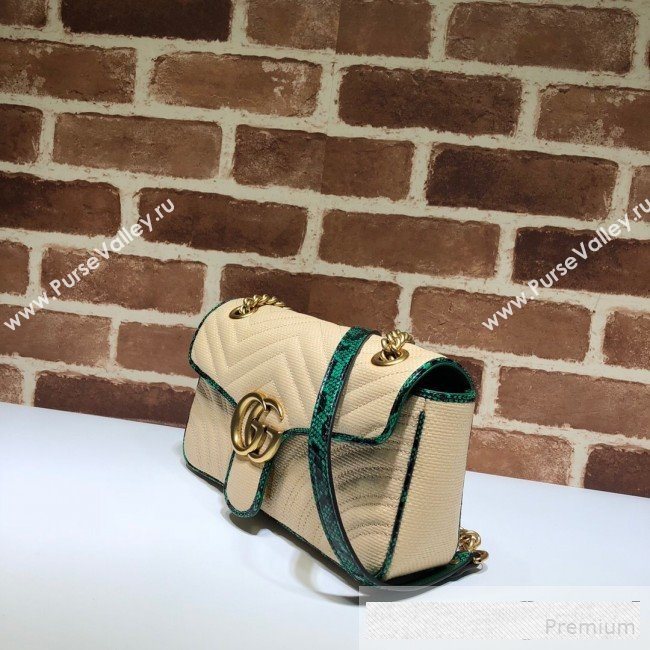 Gucci GG Marmont Raffia Small Shoulder Bag ‎443497 Beige/Green Snakeskin Trim 2019 (DLH-9061058)