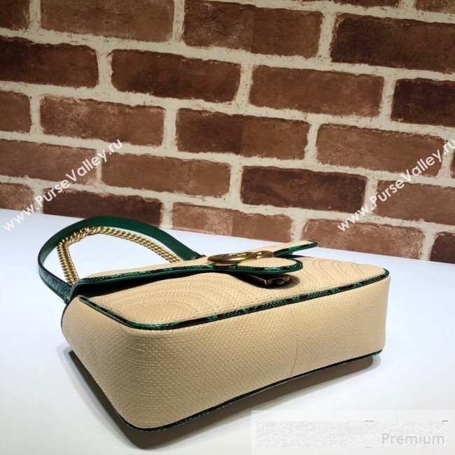 Gucci GG Marmont Raffia Small Shoulder Bag ‎443497 Beige/Green Snakeskin Trim 2019 (DLH-9061058)
