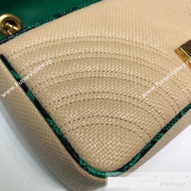 Gucci GG Marmont Raffia Small Shoulder Bag ‎443497 Beige/Green Snakeskin Trim 2019 (DLH-9061058)