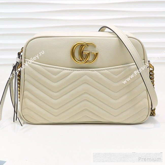 Gucci GG Marmont Leather Medium Shoulder Bag 443499 White 2019 (MINGH-9061066)