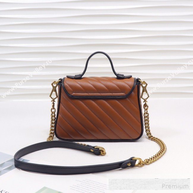 Gucci GG Diagonal Marmont Leather Mini Top Handle Bag 547260 Cognac Brown/Black 2019 (MINGH-9061107)