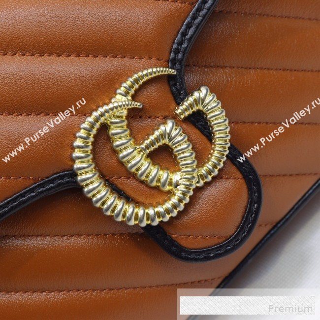 Gucci GG Diagonal Marmont Leather Mini Top Handle Bag 547260 Cognac Brown/Black 2019 (MINGH-9061107)