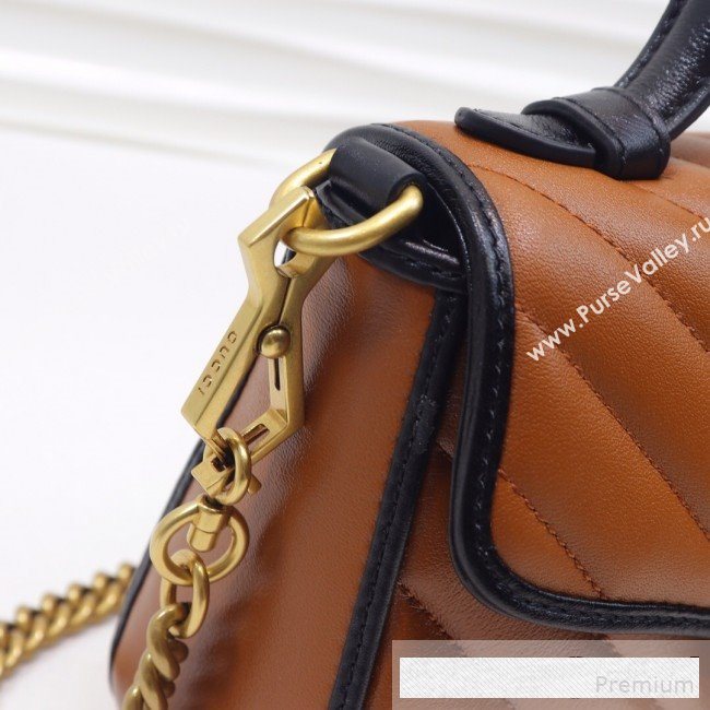 Gucci GG Diagonal Marmont Leather Mini Top Handle Bag 547260 Cognac Brown/Black 2019 (MINGH-9061107)