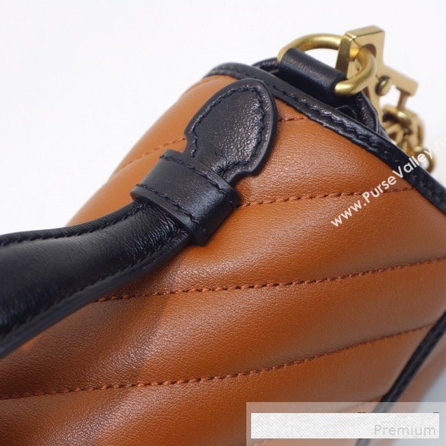 Gucci GG Diagonal Marmont Leather Mini Top Handle Bag 547260 Cognac Brown/Black 2019 (MINGH-9061107)
