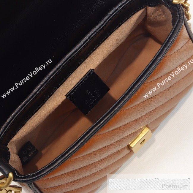 Gucci GG Diagonal Marmont Leather Mini Top Handle Bag 547260 Cognac Brown/Black 2019 (MINGH-9061107)