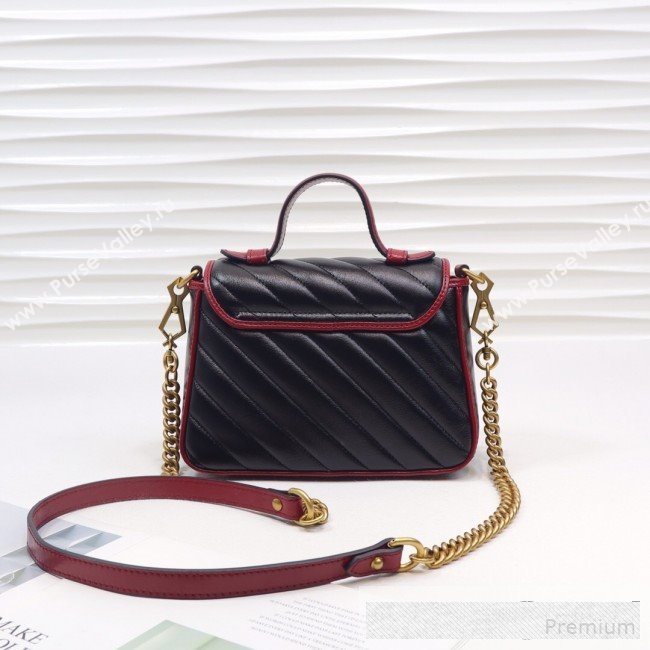 Gucci GG Diagonal Marmont Leather Mini Top Handle Bag 583571 Black/Red 2019 (MINGH-9061106)