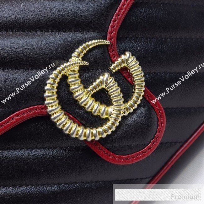 Gucci GG Diagonal Marmont Leather Mini Top Handle Bag 583571 Black/Red 2019 (MINGH-9061106)