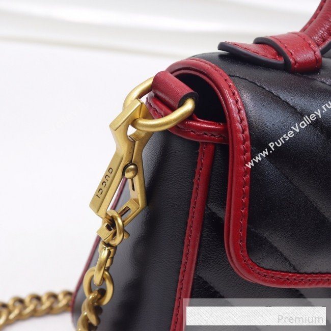 Gucci GG Diagonal Marmont Leather Mini Top Handle Bag 583571 Black/Red 2019 (MINGH-9061106)