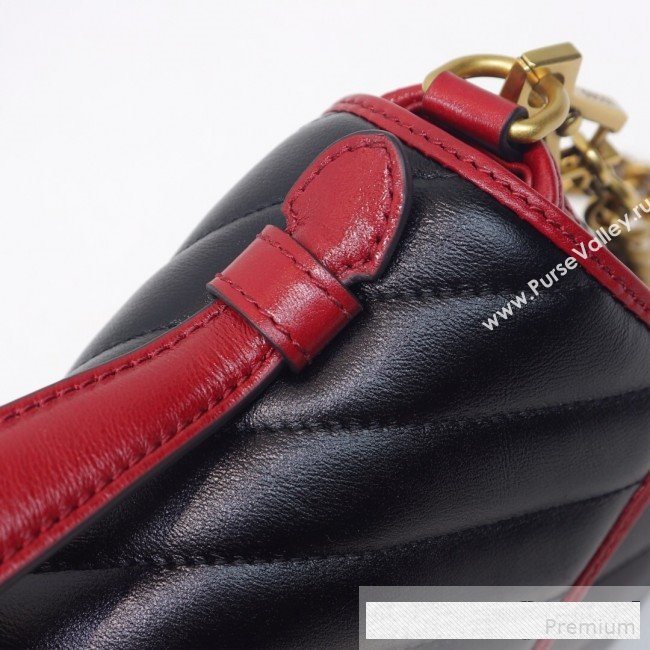 Gucci GG Diagonal Marmont Leather Mini Top Handle Bag 583571 Black/Red 2019 (MINGH-9061106)