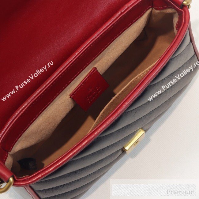 Gucci GG Diagonal Marmont Leather Mini Top Handle Bag 583571 Black/Red 2019 (MINGH-9061106)