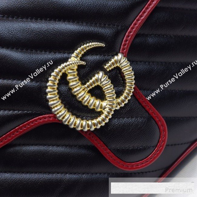 Gucci GG Diagonal Marmont Leather Small Top Handle Bag 498110 Black/Red 2019 (MINGH-9061108)