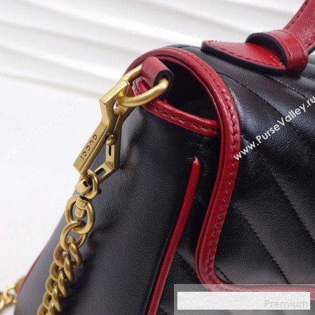 Gucci GG Diagonal Marmont Leather Small Top Handle Bag 498110 Black/Red 2019 (MINGH-9061108)