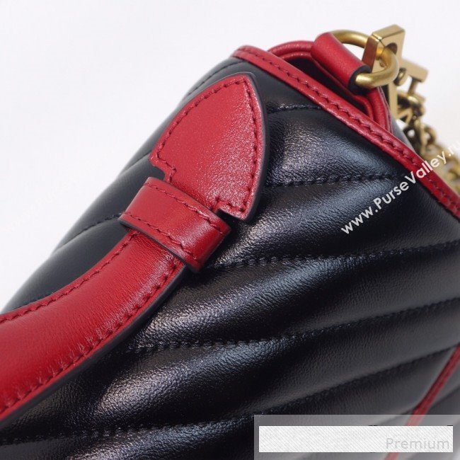 Gucci GG Diagonal Marmont Leather Small Top Handle Bag 498110 Black/Red 2019 (MINGH-9061108)