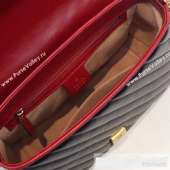 Gucci GG Diagonal Marmont Leather Small Top Handle Bag 498110 Black/Red 2019 (MINGH-9061108)