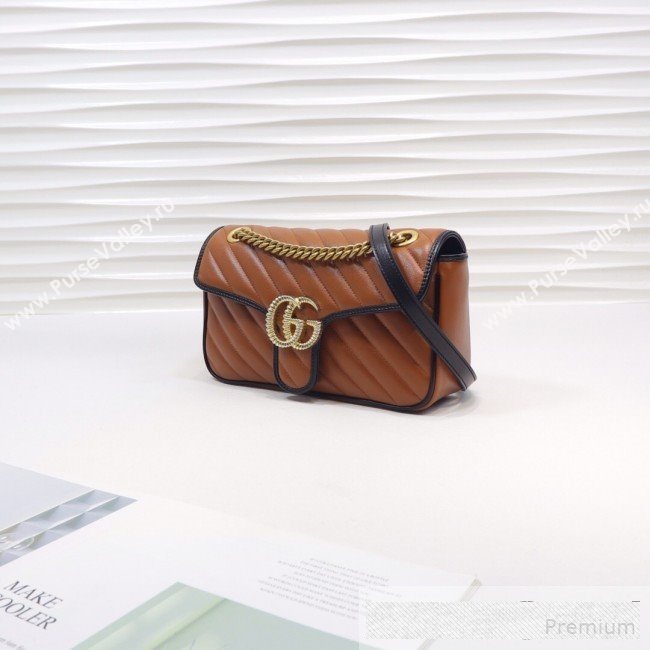 Gucci GG Diagonal Marmont Small Shoulder Bag ‎443497 Cognac Brown/Black 2019 (MINGH-9061110)