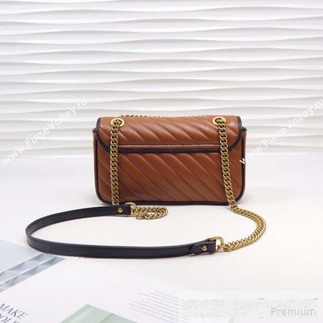 Gucci GG Diagonal Marmont Small Shoulder Bag ‎443497 Cognac Brown/Black 2019 (MINGH-9061110)
