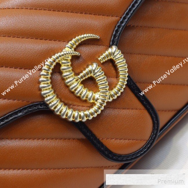 Gucci GG Diagonal Marmont Small Shoulder Bag ‎443497 Cognac Brown/Black 2019 (MINGH-9061110)