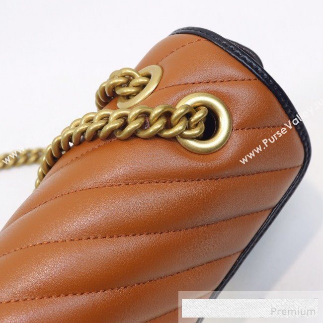 Gucci GG Diagonal Marmont Small Shoulder Bag ‎443497 Cognac Brown/Black 2019 (MINGH-9061110)