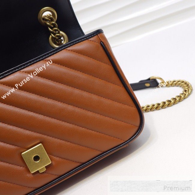 Gucci GG Diagonal Marmont Small Shoulder Bag ‎443497 Cognac Brown/Black 2019 (MINGH-9061110)