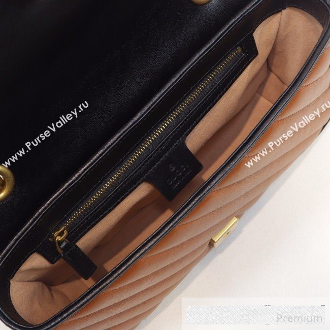 Gucci GG Diagonal Marmont Small Shoulder Bag ‎443497 Cognac Brown/Black 2019 (MINGH-9061110)